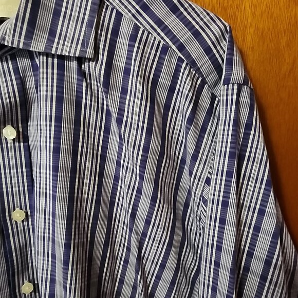 Men's 16 1/2 32/33 Michael Kors Blue/White Check Long Sleeve Button Down Shirt - Picture 4 of 10